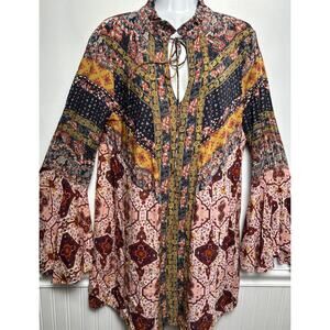 Umgee Mini Chiffon Dress Womens S Floral Boho Flare Bell Sleeve Summer Colorful